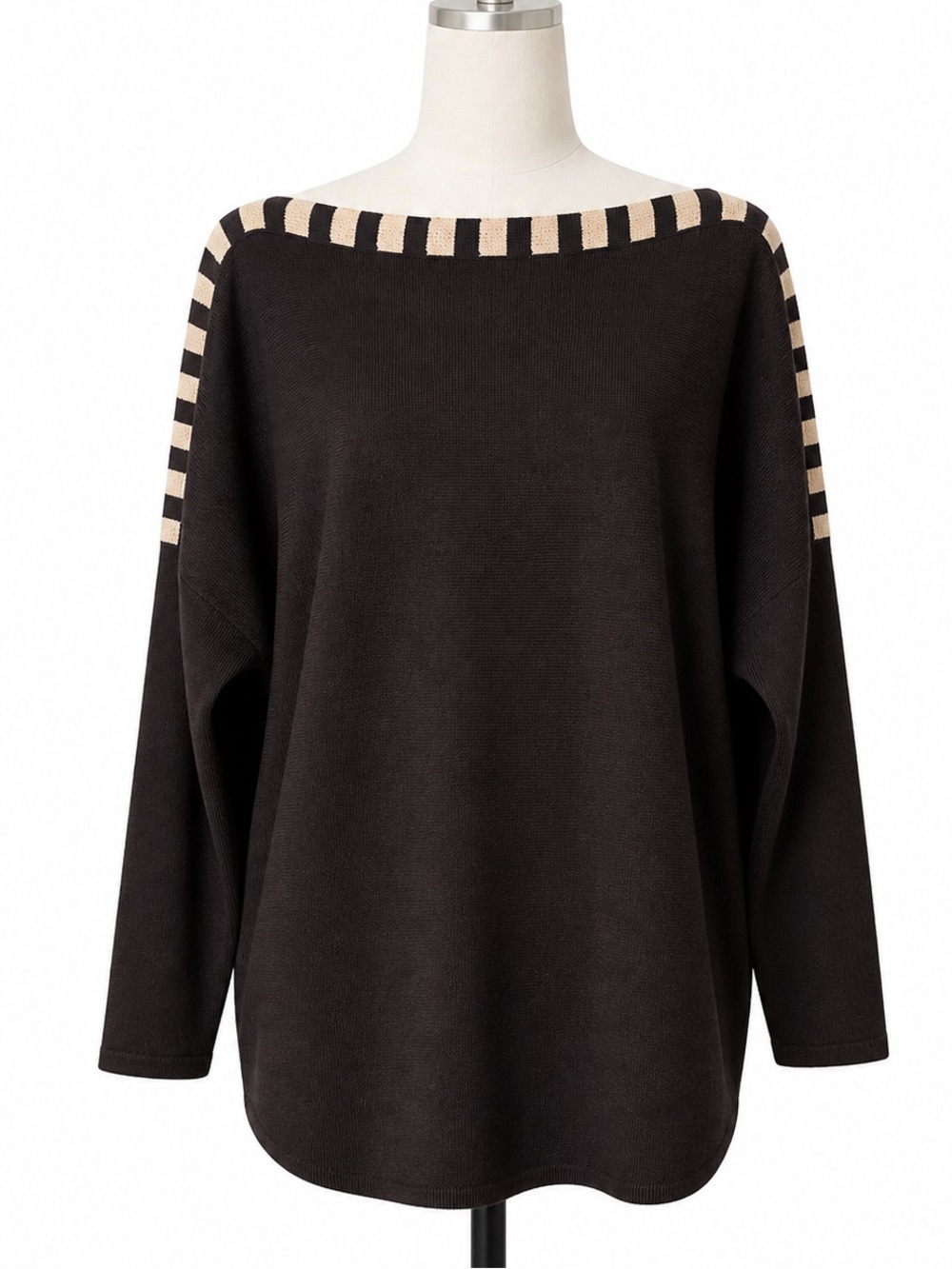 St. John navy and white striped sweater knit top- loose fit- modern design- L
